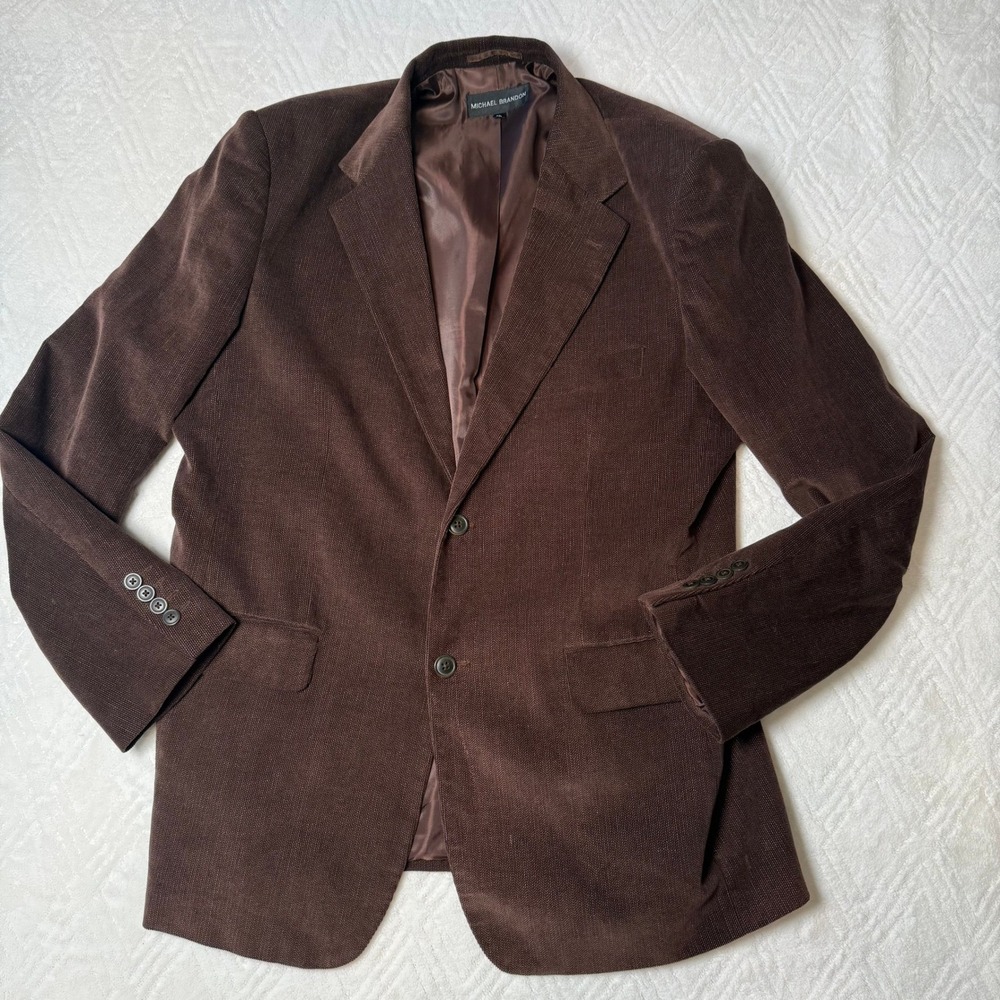 Dark Academia Michael Brandon Brown Herringbone Cotton Blazer Sport Coat XL